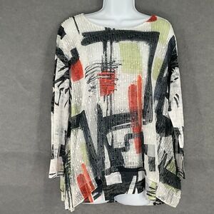 Jess Jane Tunic Top Womens Sz 1X Abstract Print Mesh Overlay Artsy Made in USA